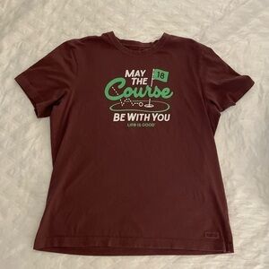 Mens Life is Good Crusher Tee May the Course be with You  Maroon Golf T-Shirt L